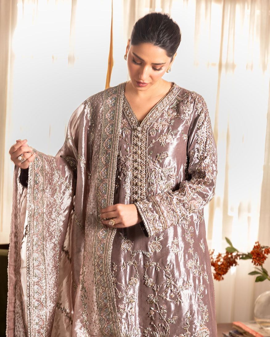 Mushq Sunehri Ramsha Edit Lama Silk Stitched 3Pc Suit - Hamna