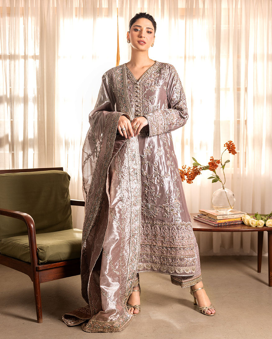 Mushq Sunehri Ramsha Edit Lama Silk Stitched 3Pc Suit - Hamna