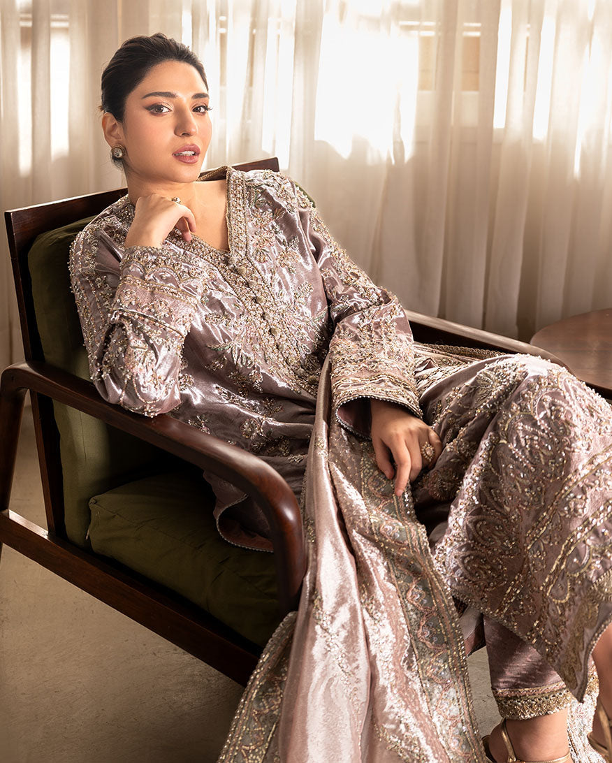 Mushq Sunehri Ramsha Edit Lama Silk Stitched 3Pc Suit - Hamna
