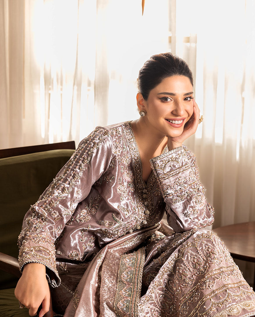 Mushq Sunehri Ramsha Edit Lama Silk Stitched 3Pc Suit - Hamna