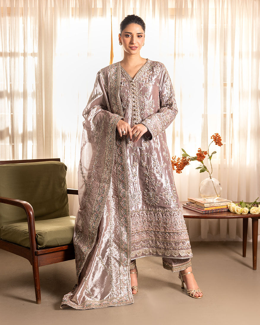 Mushq Sunehri Ramsha Edit Lama Silk Stitched 3Pc Suit - Hamna