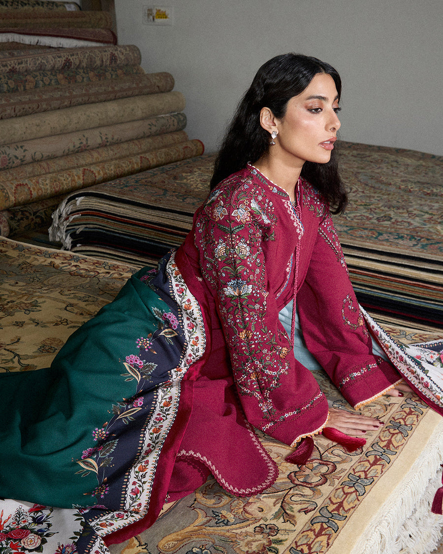 Jugnu Lahore Womenswear Embroidered Karandi Unstitched 3Pc Suit - HASTI