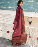 Jugnu Lahore Womenswear Embroidered Khaddar Unstitched 3Pc Suit - Hazel