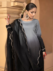 Hemstitch Embroidered Raw Silk Ready to Wear 3Pc Suit - Hazel