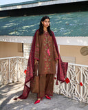 Jugnu Lahore Womenswear Embroidered Khaddar Unstitched 3Pc Suit - Hazel