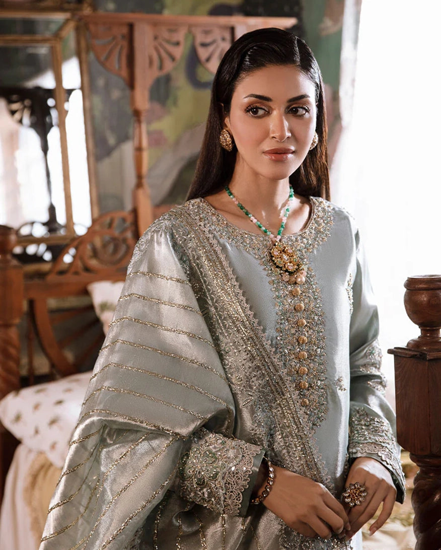 Mushq Sunehri Ramsha Edit Zari Silk Stitched 3Pc Suit - Heer