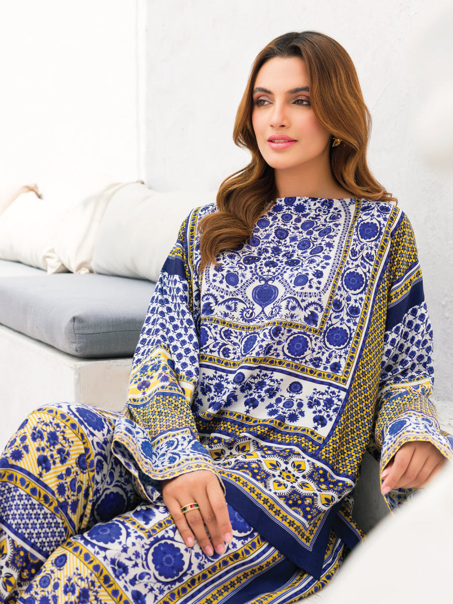 Faiza Faisal Aura Pret Printed Thai Silk 2Pc Suit - Helmi