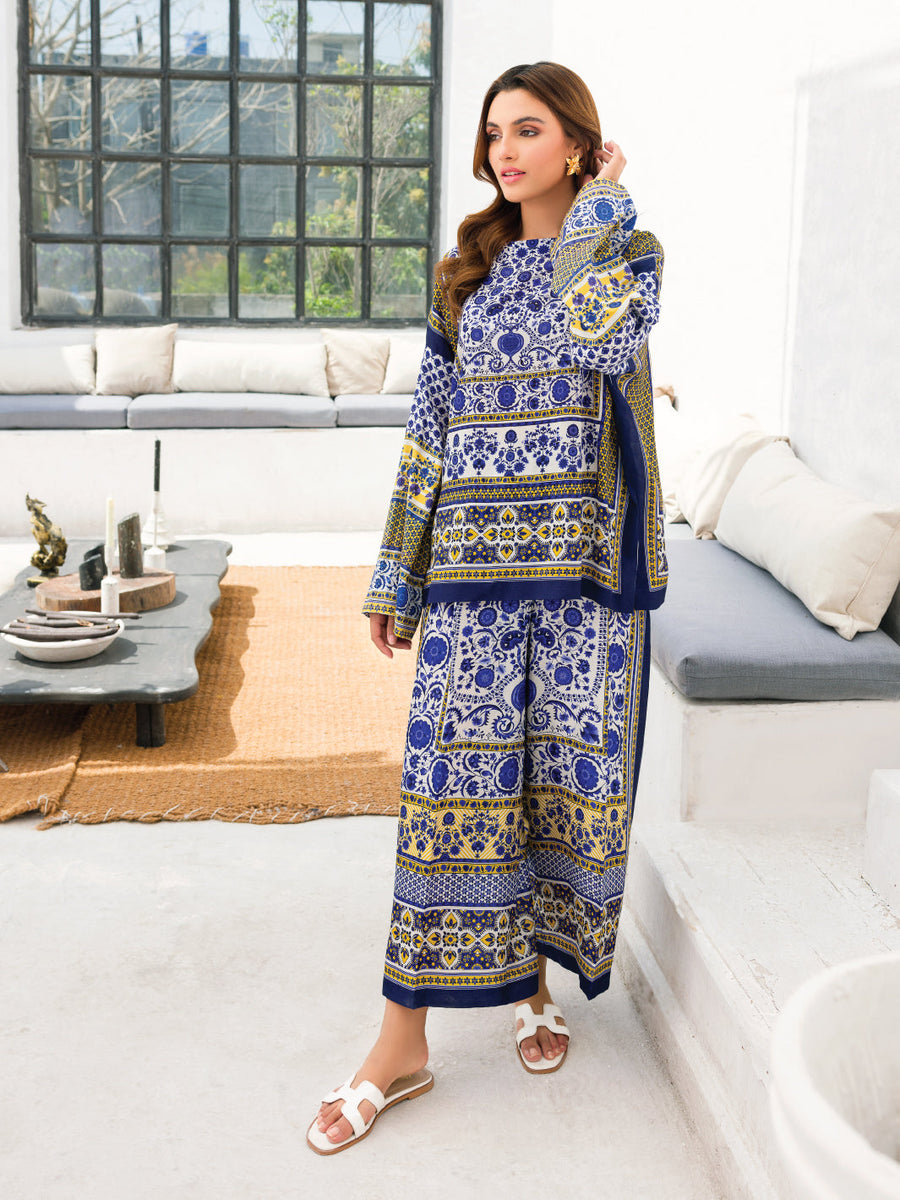 Faiza Faisal Aura Pret Printed Thai Silk 2Pc Suit - Helmi