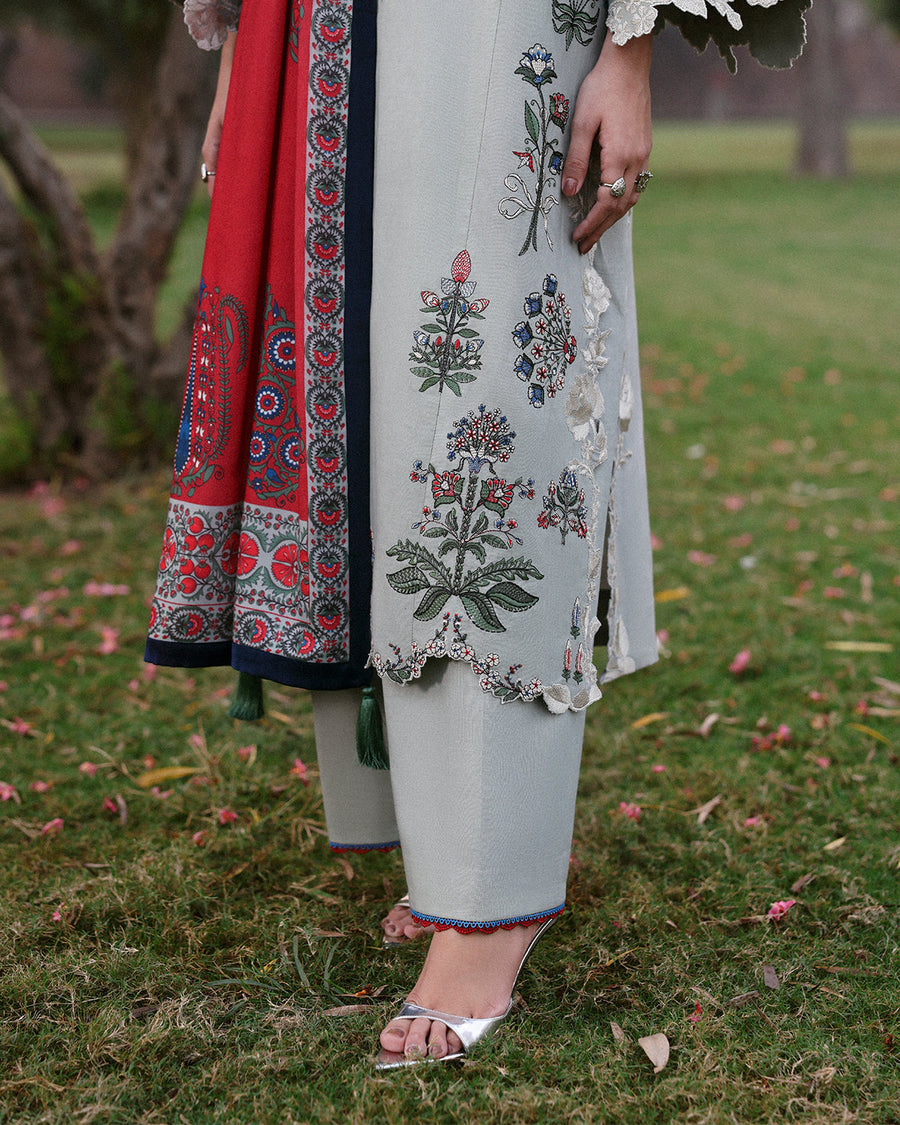 Jugnu Lahore Womenswear Embroidered Khaddar Unstitched 3Pc Suit - HERAN