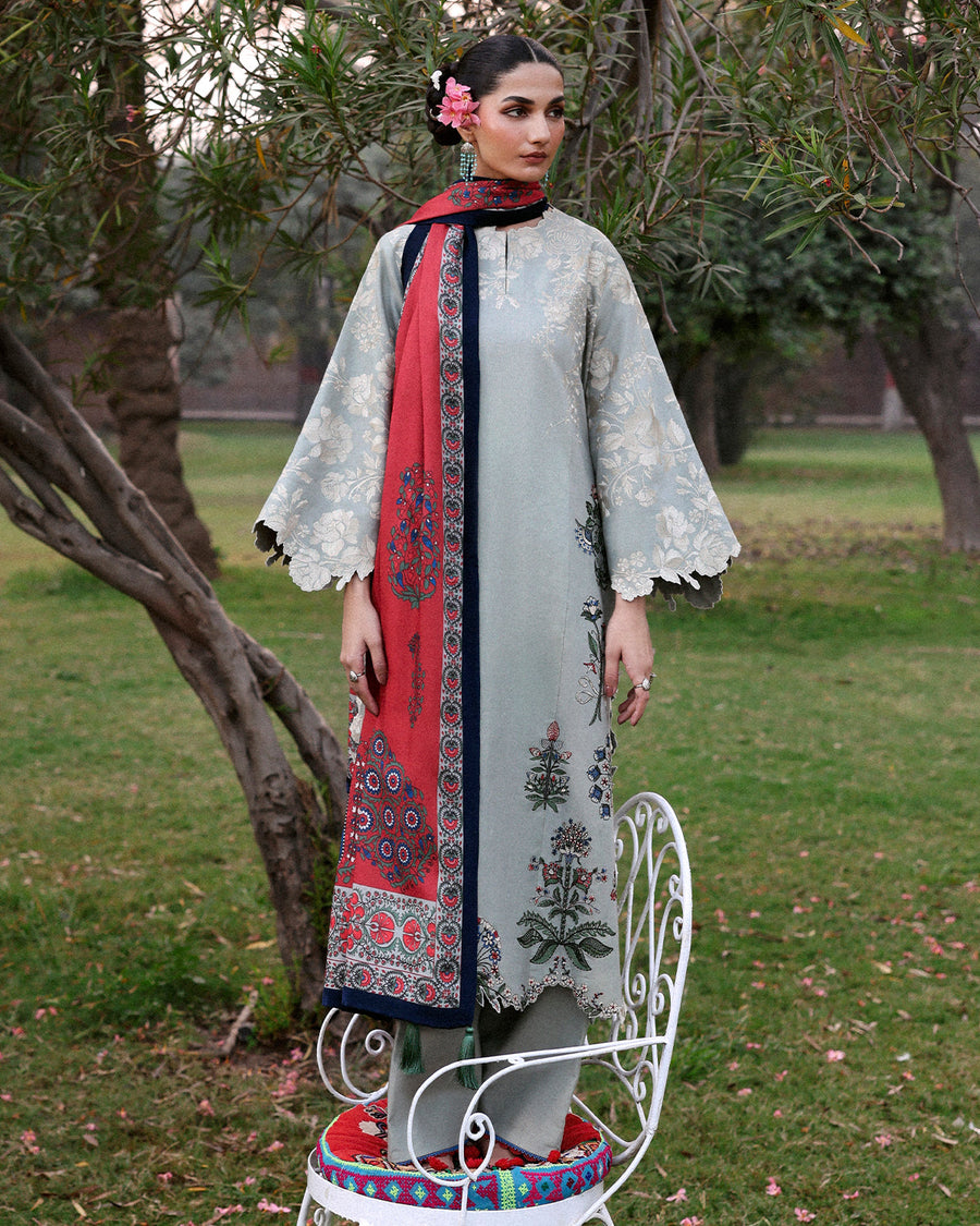 Jugnu Lahore Womenswear Embroidered Khaddar Unstitched 3Pc Suit - HERAN