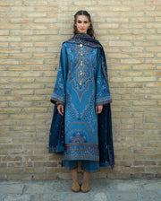 Hemline by Mushq Bukhara Embroidered Viscose Unstitched 3Pc Suit - Heritage Haze