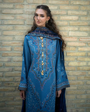 Hemline by Mushq Bukhara Embroidered Viscose Unstitched 3Pc Suit - Heritage Haze