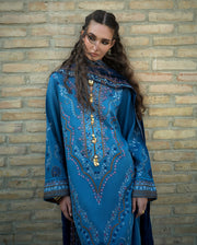 Hemline by Mushq Bukhara Embroidered Viscose Unstitched 3Pc Suit - Heritage Haze