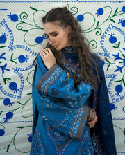 Hemline by Mushq Bukhara Embroidered Viscose Unstitched 3Pc Suit - Heritage Haze
