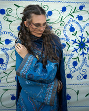 Hemline by Mushq Bukhara Embroidered Viscose Unstitched 3Pc Suit - Heritage Haze