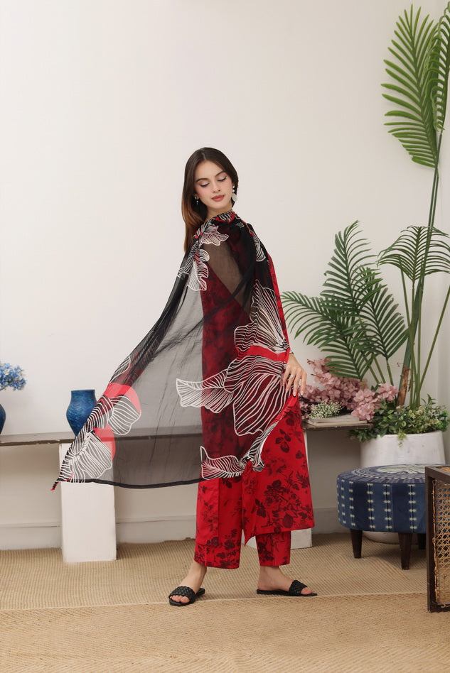 Feathers Premium Printed Lawn Unstitched 3Pc Suit Hibiscus Harmony-FT773