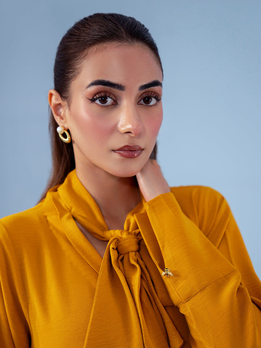 Hemstitch Georgette Affair Embroidered Georgette Stitched 2Pc Suit - Honey Bee