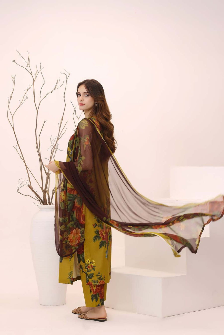 Feathers Premium House of Petals Unstitched Lawn 3Pc Suit Honeyed Horizon-FT752