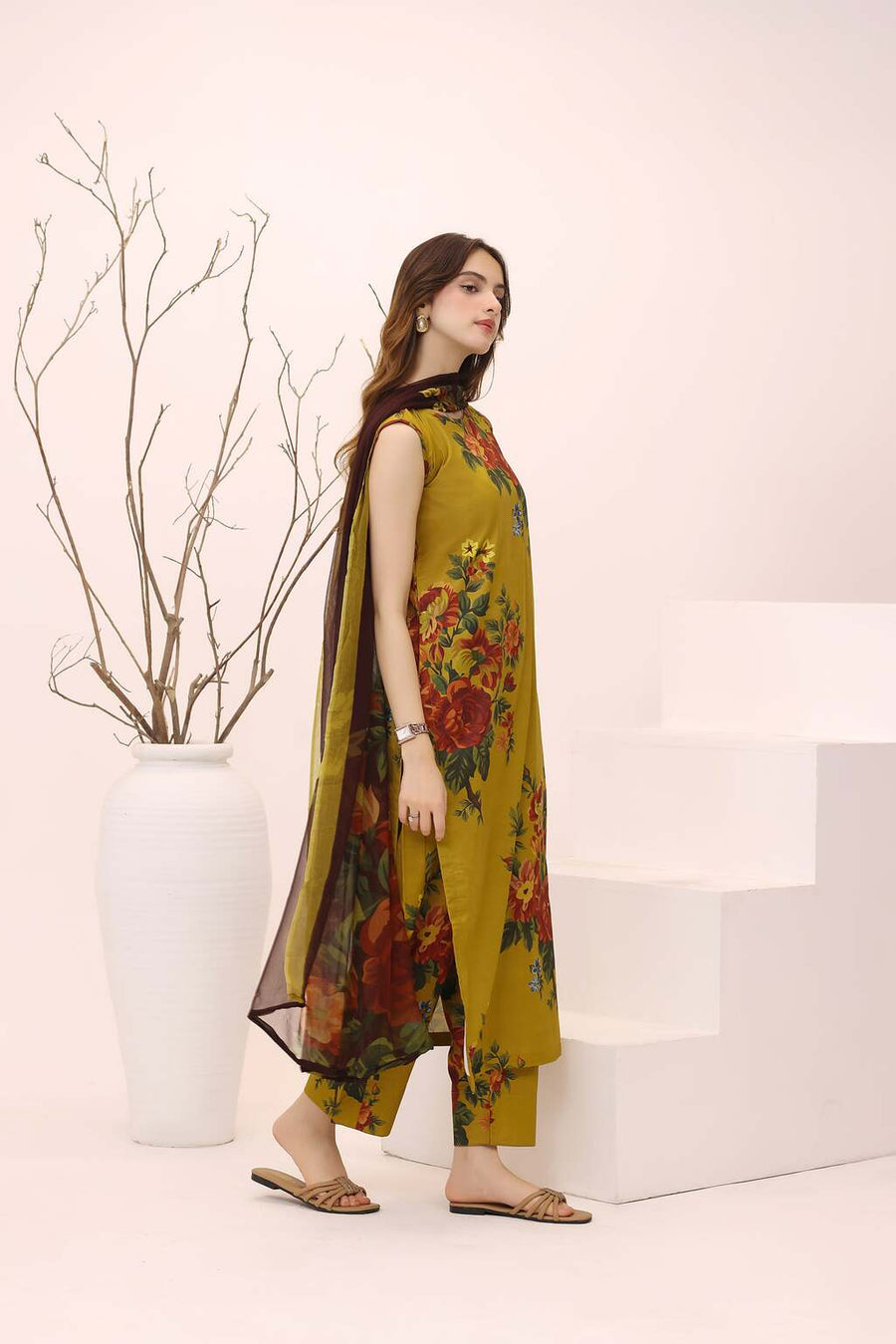 Feathers Premium House of Petals Unstitched Lawn 3Pc Suit Honeyed Horizon-FT752