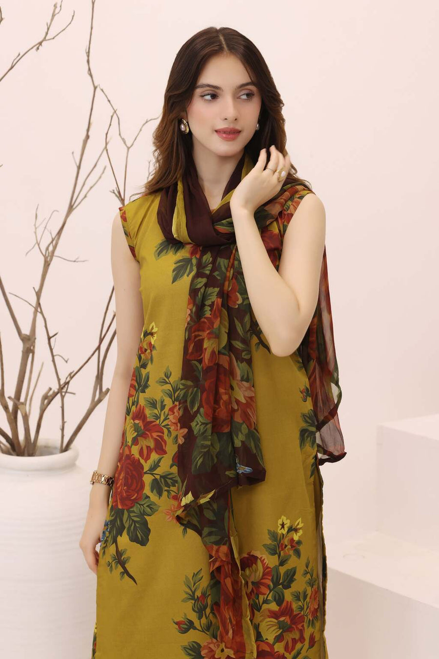 Feathers Premium House of Petals Unstitched Lawn 3Pc Suit Honeyed Horizon-FT752