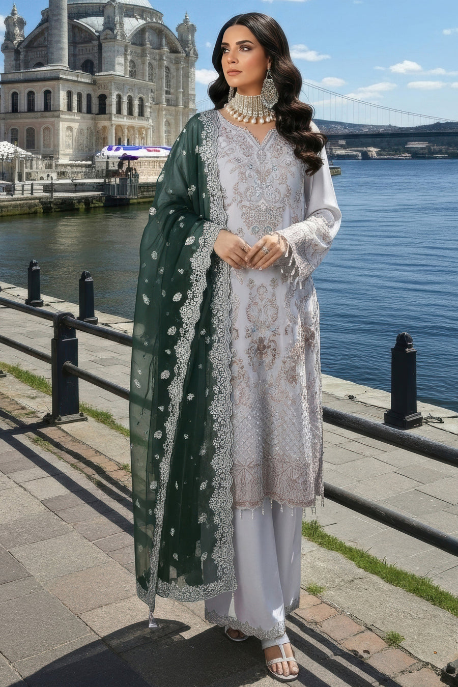 Imrozia Serene Mehr-e-Mah Embroidered Chiffon Unstitched 3Pc Suit I-240 Selin
