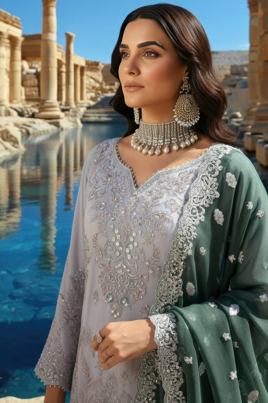 Imrozia Serene Mehr-e-Mah Embroidered Chiffon Unstitched 3Pc Suit I-240 Selin