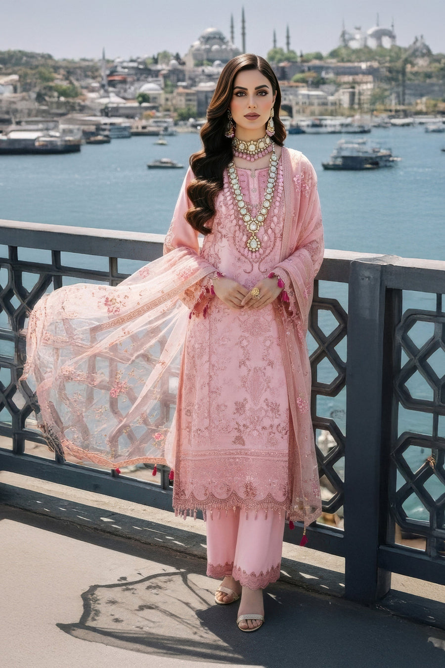Imrozia Serene Mehr-e-Mah Embroidered Chiffon Unstitched 3Pc Suit I-242 Meleknaaz
