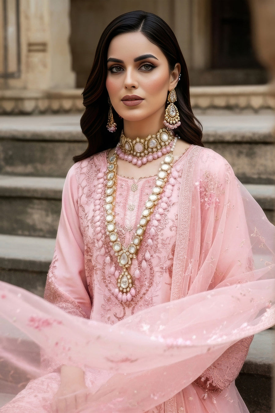 Imrozia Serene Mehr-e-Mah Embroidered Chiffon Unstitched 3Pc Suit I-242 Meleknaaz