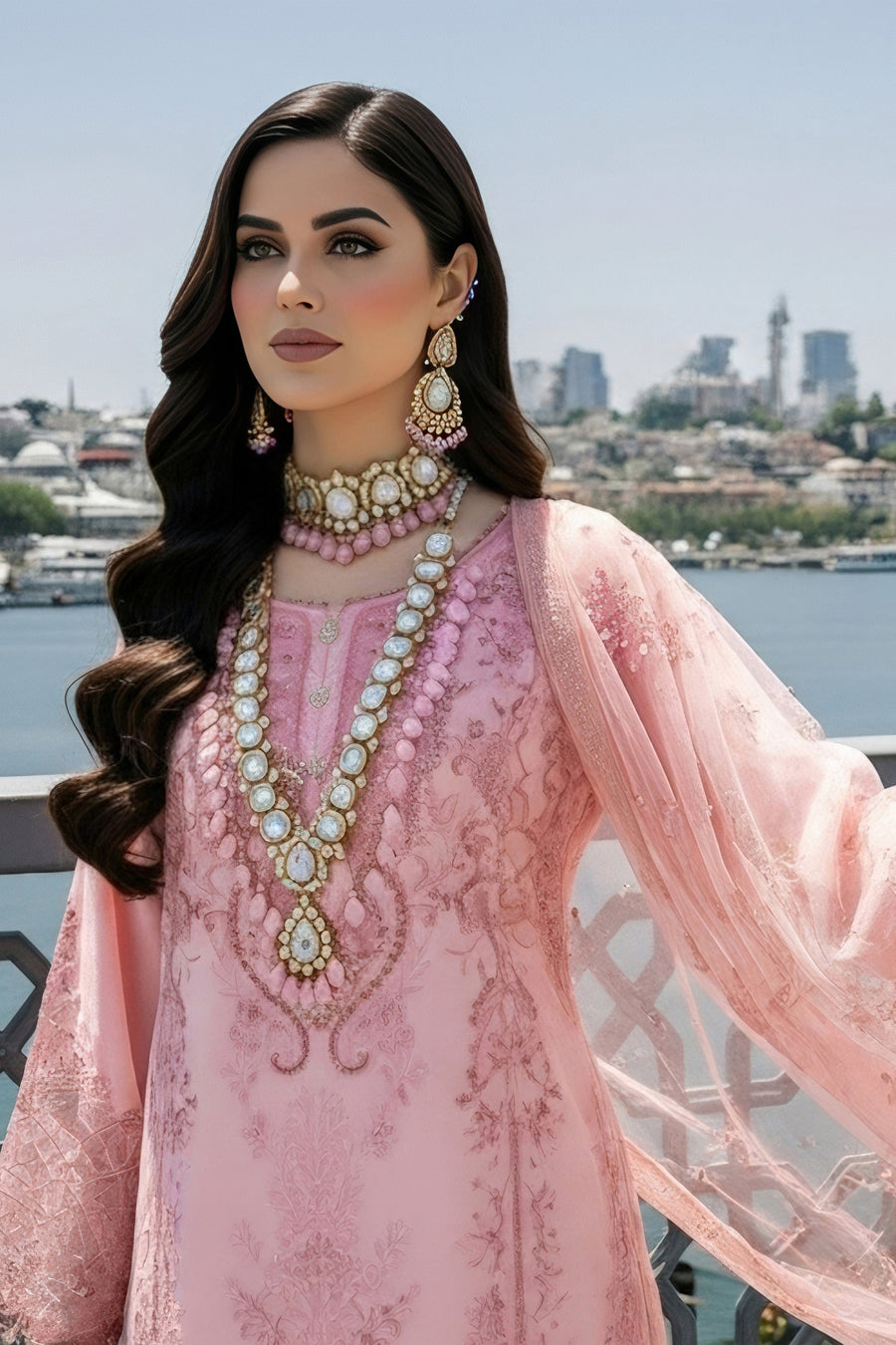 Imrozia Serene Mehr-e-Mah Embroidered Chiffon Unstitched 3Pc Suit I-242 Meleknaaz
