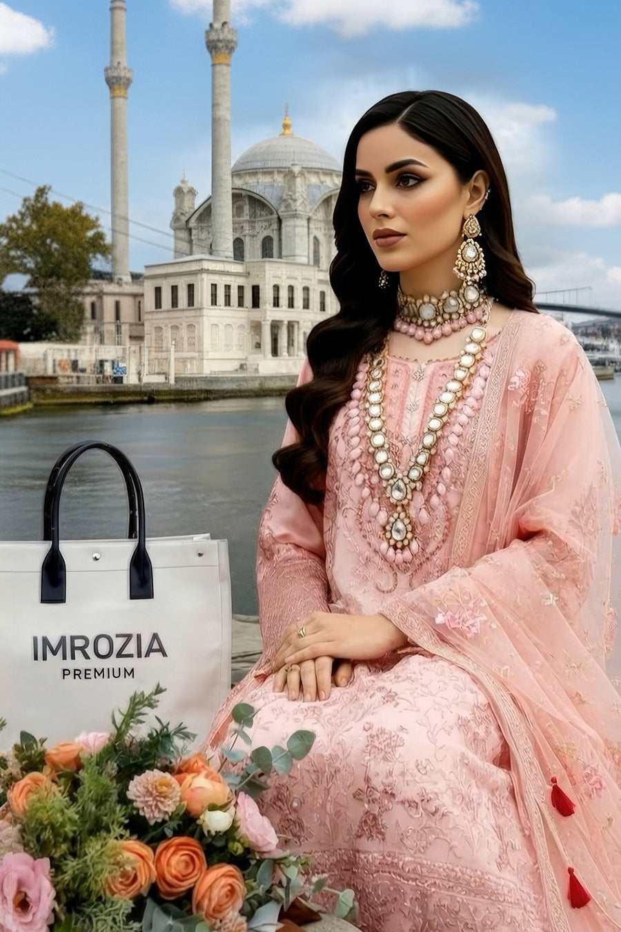 Imrozia Serene Mehr-e-Mah Embroidered Chiffon Unstitched 3Pc Suit I-242 Meleknaaz