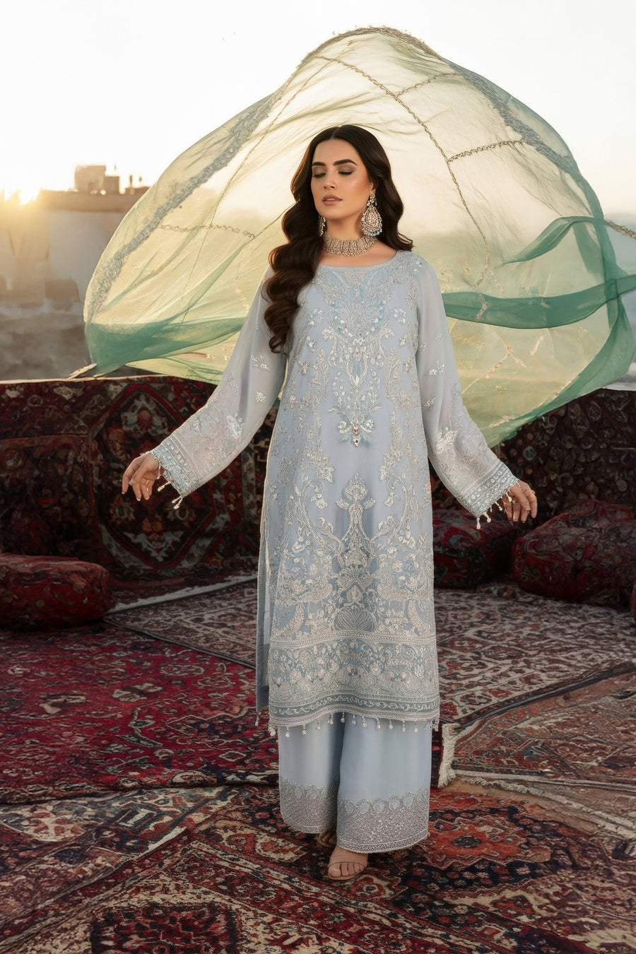 Imrozia Serene Mehr-e-Mah Embroidered Chiffon Unstitched 3Pc Suit I-243 Elif-e-Noor