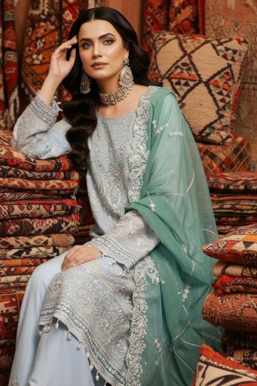 Imrozia Serene Mehr-e-Mah Embroidered Chiffon Unstitched 3Pc Suit I-243 Elif-e-Noor