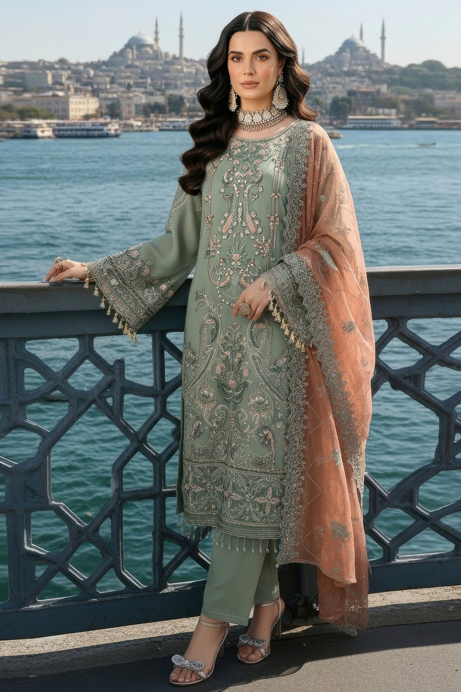 Imrozia Serene Mehr-e-Mah Embroidered Chiffon Unstitched 3Pc Suit I-245 Dilara Sultan