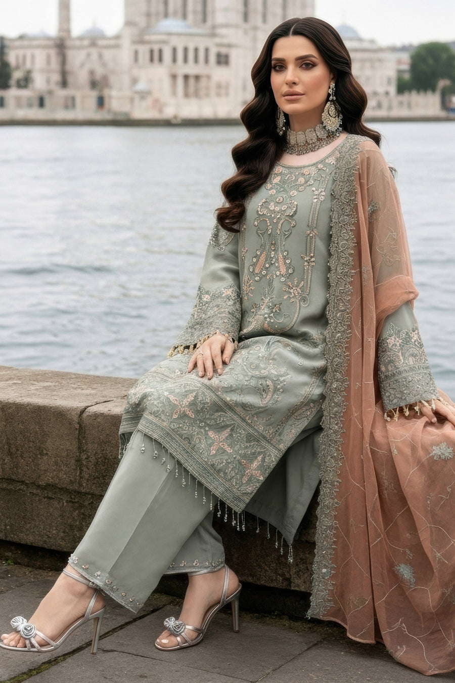 Imrozia Serene Mehr-e-Mah Embroidered Chiffon Unstitched 3Pc Suit I-245 Dilara Sultan