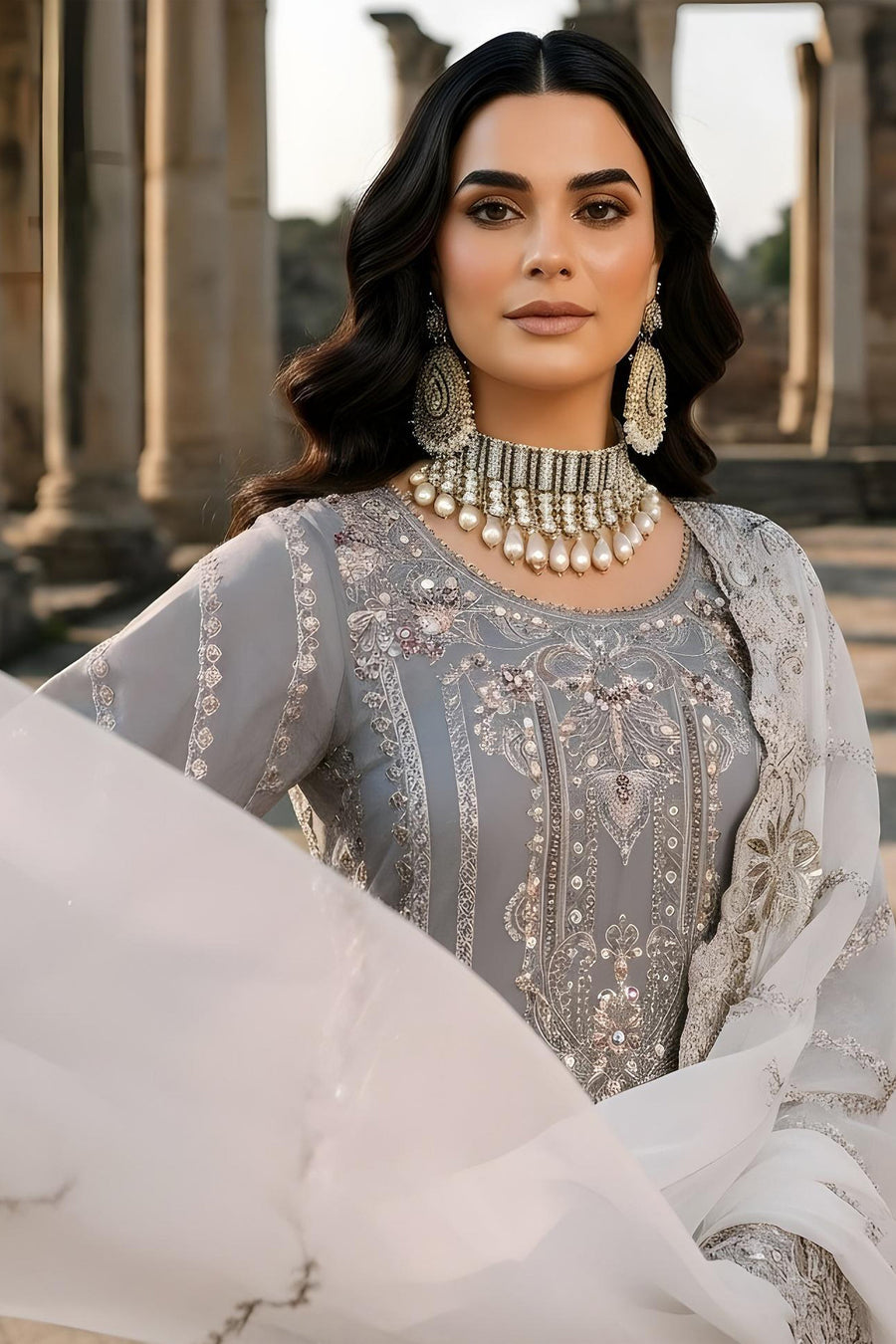 Imrozia Serene Mehr-e-Mah Embroidered Chiffon Unstitched 3Pc Suit I-246 Lalezar