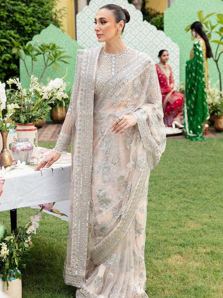 Imrozia Premium Embroidery Dastaan Unstitched Bridal Saree IB-36 Mehrnaz