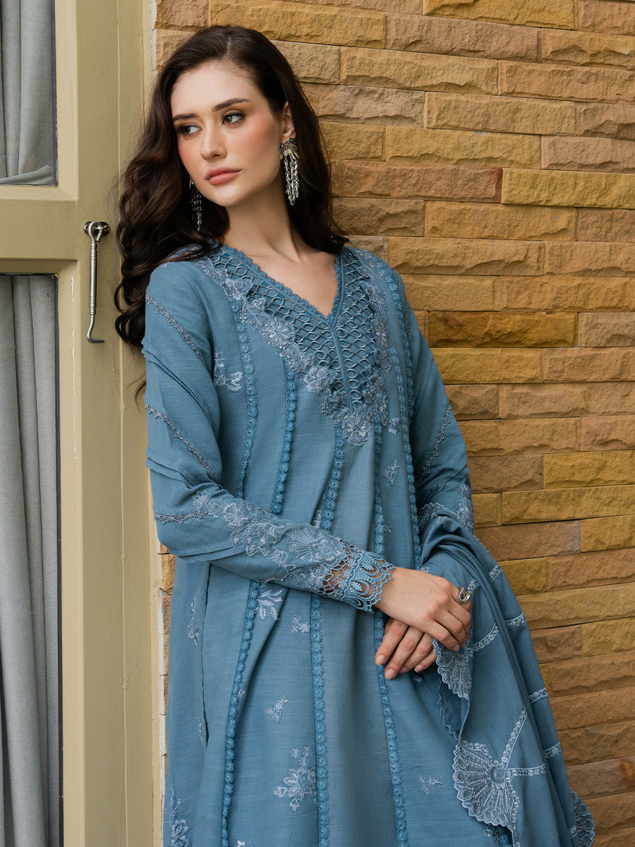 Faiza Faisal Dastaan Embroidered Khaddar Unstitched 3Pc Suit - IMAAN