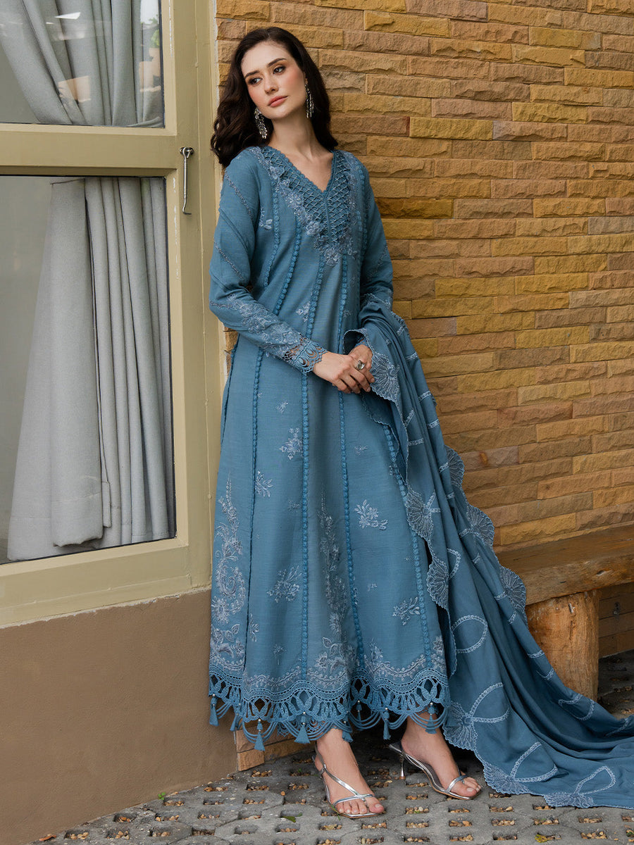 Faiza Faisal Dastaan Embroidered Khaddar Unstitched 3Pc Suit - IMAAN