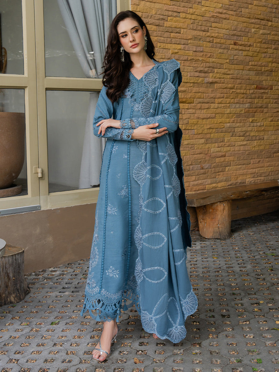 Faiza Faisal Dastaan Embroidered Khaddar Unstitched 3Pc Suit - IMAAN