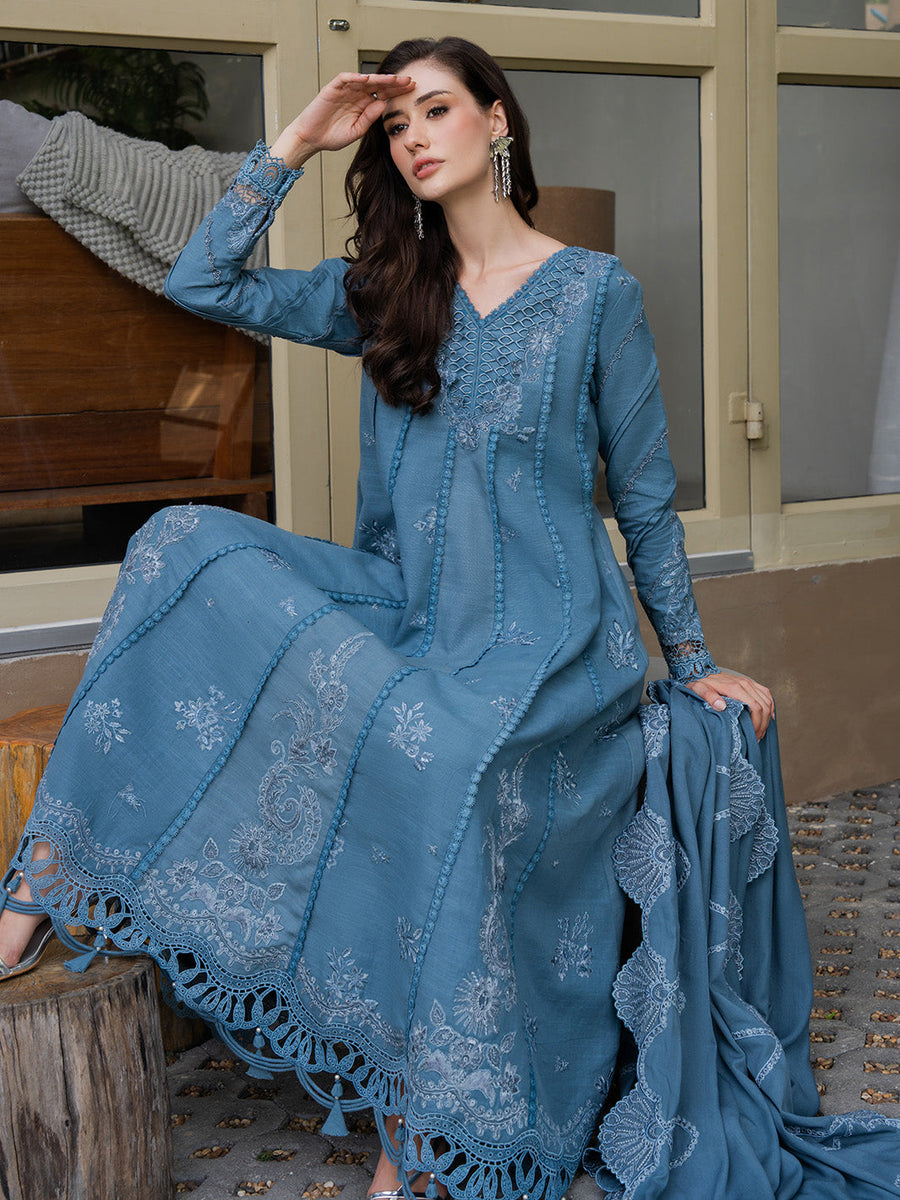 Faiza Faisal Dastaan Embroidered Khaddar Unstitched 3Pc Suit - IMAAN