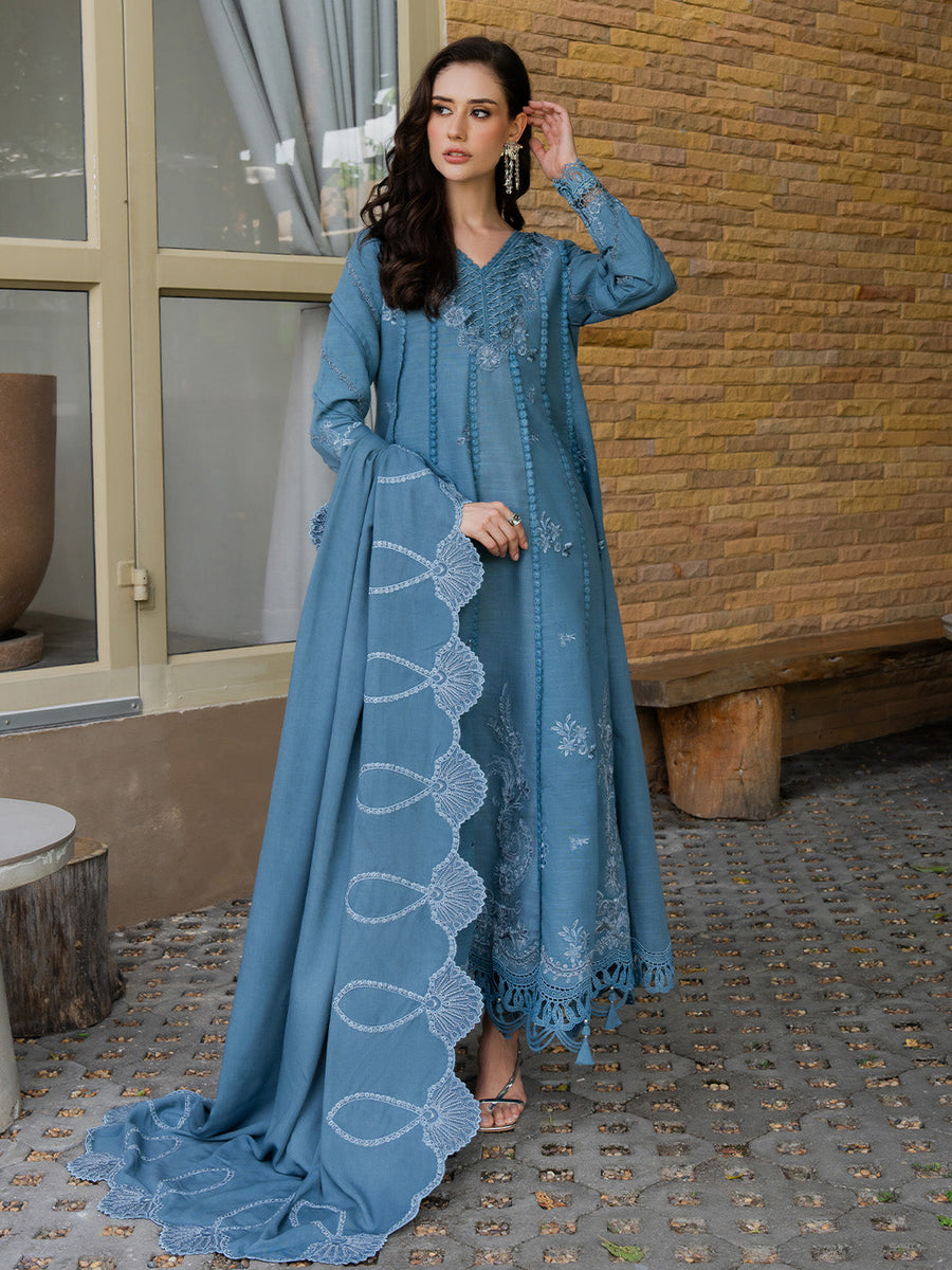 Faiza Faisal Dastaan Embroidered Khaddar Unstitched 3Pc Suit - IMAAN