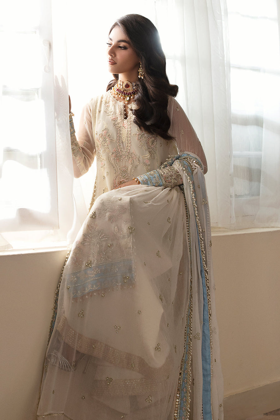Zarposh Amirah Embroidered Chiffon Unstitched 3Pc Suit - Shafaq
