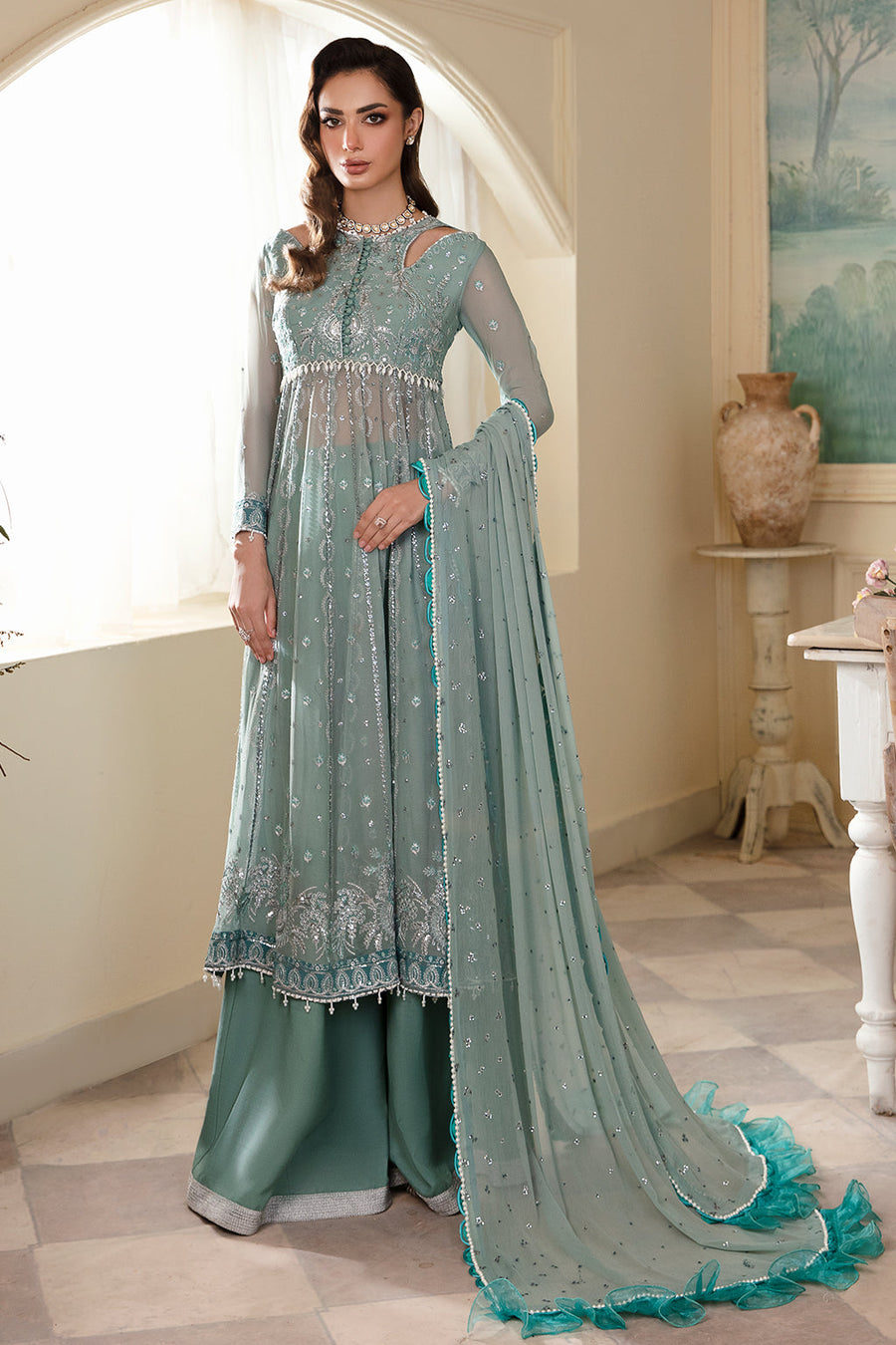 Zarposh Amirah Embroidered Chiffon Unstitched 3Pc Suit - Abroo