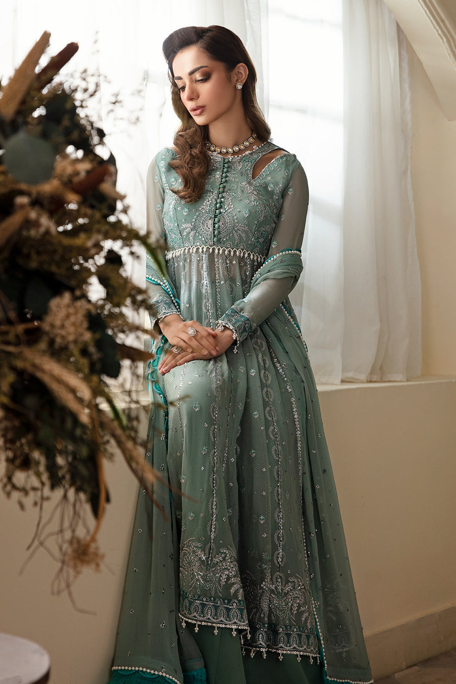 Zarposh Amirah Embroidered Chiffon Unstitched 3Pc Suit - Abroo