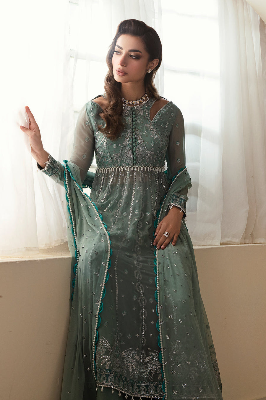 Zarposh Amirah Embroidered Chiffon Unstitched 3Pc Suit - Abroo