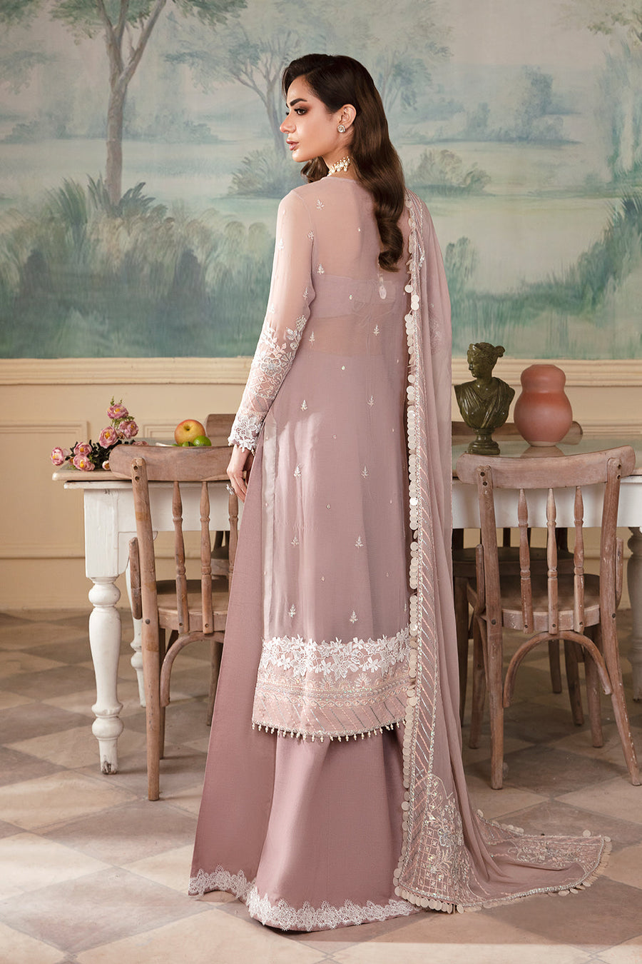 Zarposh Amirah Embroidered Chiffon Unstitched 3Pc Suit - Noori