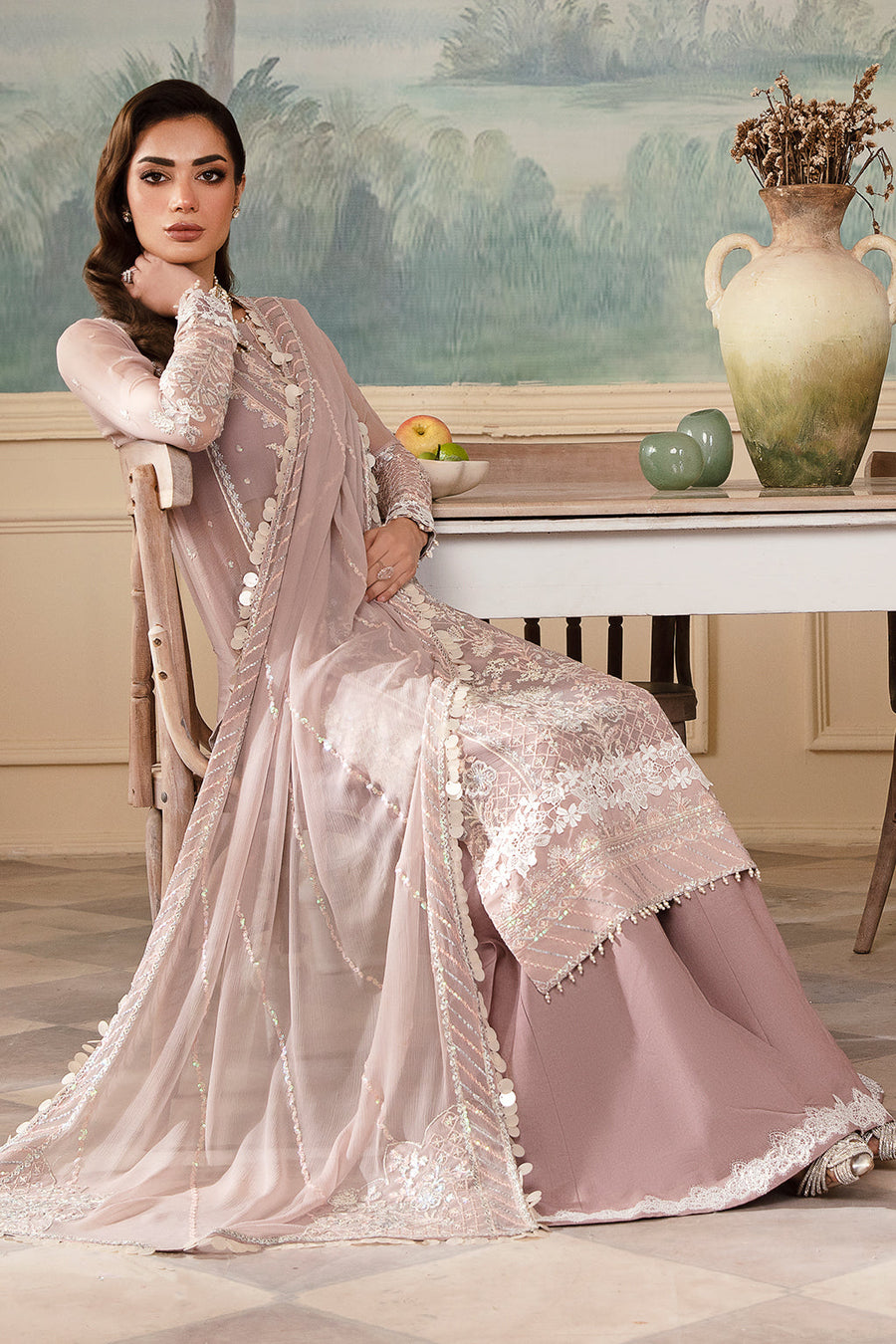 Zarposh Amirah Embroidered Chiffon Unstitched 3Pc Suit - Noori