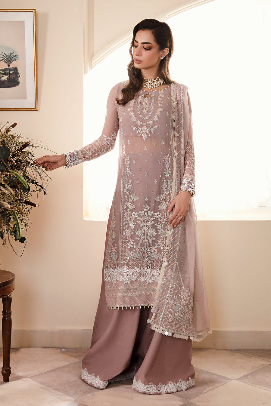 Zarposh Amirah Embroidered Chiffon Unstitched 3Pc Suit - Noori