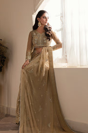 Zarposh Amirah Embroidered Chiffon Unstitched Saree - Mehru