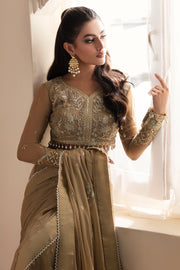 Zarposh Amirah Embroidered Chiffon Unstitched Saree - Mehru